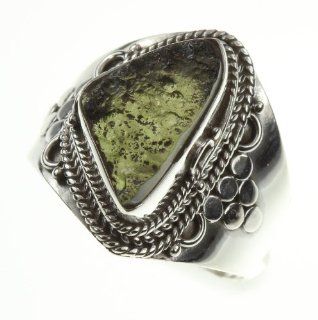 925 Sterling Silver MOLDAVITE Ring, Size 8, 5.67g Jewelry