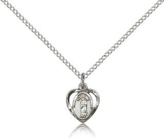 .925 Sterling Silver O/L Our Lady of Guadalupe Medal Pendant 3/8 x 3/8 Inches Central America 5422  Comes with a .925 Sterling Silver Lite Curb Chain Neckace And a Black velvet Box: Jewelry