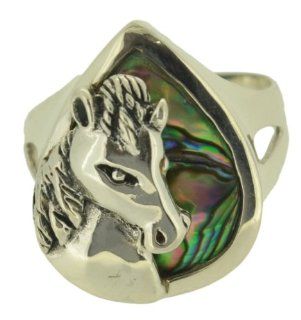 Sz 7 Horse Abalone Paua Shell Sterling Silver 925 Ring: Jewelry