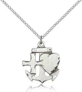 .925 Sterling Silver Faith, Hope & Charity Medal Pendant 7/8 x 3/4 Inches  6045  Comes with a .925 Sterling Silver Lite Curb Chain Neckace And a Black velvet Box: Jewelry