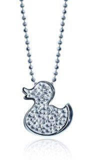 Alex Woo "Little Baby" Diamond and 14k White Gold Ducky Pendant Necklace, 16": Jewelry