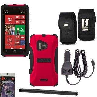 Trident Aegis Red Heavy Duty Hybrid Tough Cover for Nokia Lumia 928 Bundle Pack   5 items. Hard Shell and Silicone Gel, with Screen Protector and Car Charger, Stylus Pen, Radiation Shield and Vertical Metal Clip Case that fits your phone with the Cover on 