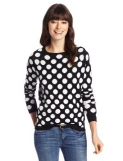Chaus Womens Long Sleeve High Low Dot Jacquard Sweater, Rich Black, Small