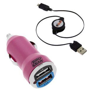 BIRUGEAR Metallic Hot Pink 2 Port USB Car Charger Adapter 2A + 3FT Retractable Sync & Charge Cable for LG G Pro 2, Optimus F3Q, G Flex, A380, G2 and more: Cell Phones & Accessories