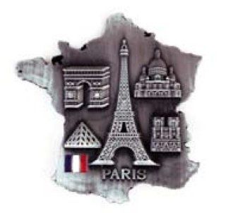 Fridge Magnet 5 Monuments of Paris in a France Map 2.5"x2.5"   Collectible Buildings
