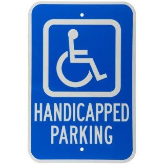 Brady 103780 12" Width x 18" Height B 959 Reflective Aluminum, White on Blue Handicap Parking Sign, Legend "Handicapped Parking": Industrial Warning Signs: Industrial & Scientific