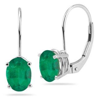 2.05 Cts of 8x6 mm AA Oval Natural Emerald Stud Earrings in 14K White Gold Jewelry