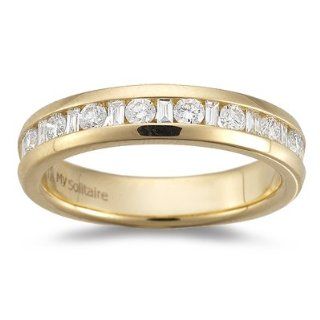 1/2 (0.46 0.55) Cts VS2 Round & Baguette Diamond Wedding Band 18K Yellow Gold 6.5: Jewelry