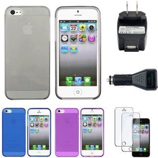 CommonByte 6 Clear Frost Smoke+Blue+Purple TPU Case+Film+Car+AC Travel Charger For iPhone 5 Cell Phones & Accessories