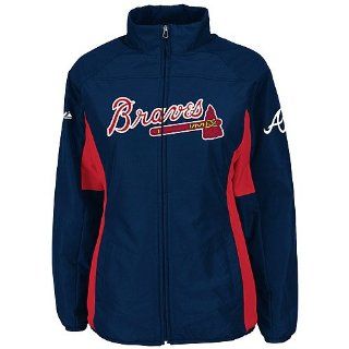 Atlanta Braves Navy Womens Authentic Double Climate On Field Jacket by Majestic : Sports & Outdoors