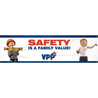 Accuform Signs MBR966 Reinforced Vinyl Motivational VPP Banner "SAFETY IS A FAMILY VALUE!" with Metal Grommets, 28" Width x 8' Length: Industrial Warning Signs: Industrial & Scientific