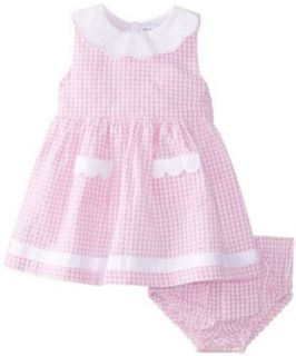 Hartstrings Baby Girls Newborn Baby Girl Cotton Seersucker Check Dress: Clothing