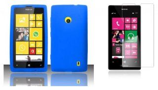 Nokia Lumia 521 / 520   Accessory Kit   Blue Silicone Gel Cover + Atom LED Keychain Light + Screen Protector Cell Phones & Accessories