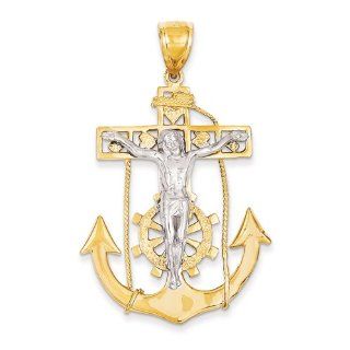 14k Two tone Mariner's Crucifix Pendant: Jewelry