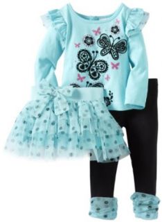 Nannette Baby Girls Infant 3 Piece Butterfly Skirt Legging Set, Turquoise Lace, 12 Months: Clothing