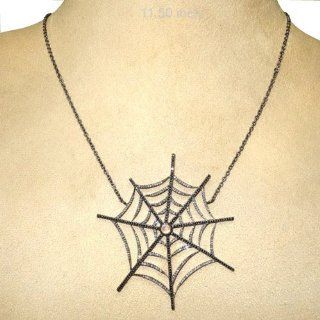 Sterling Silver 2.76Ct White & Black Diamond Pave Moonstone Spider Web Pendant Necklace Handmade Jewelry: Jewelry