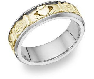 Celtic Claddagh Wedding Band Ring   14K Two Tone Gold Jewelry