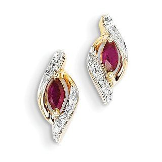 14k Yellow Gold Diamond & Ruby Earrings: Jewelry