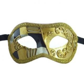Men's Checkered Half Swirl Venetian Masquerade Mask Gold/Black/White: Clothing