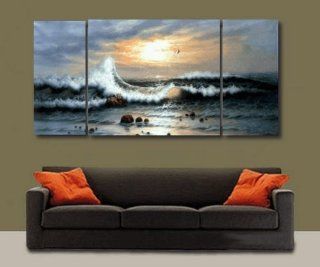 3 Pics Paciffic Ocean Big Wave Seascape Large Modern Art 100% Hand Painted Oil Painting on Canvas Wall Art Deco Home Decoration (Unstretch No Frame)  