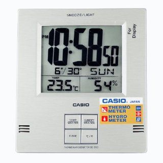 Casio Dq 950 Digital Auto Calendar Thermo Hygrometer Wall Clock with Indoor Temperature Silver Alarm Clock Snooze Battery Included: Watches