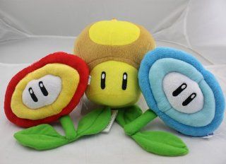 Super Mario Bros Gloden Mushroom & Fire Flower & Ice Flower Plush Doll Soft Toy Nintendo: Toys & Games