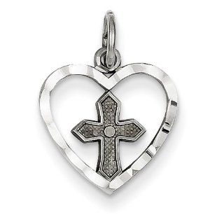 14k White Gold Cross In Heart Charm, Best Quality Free Gift Box Satisfaction Guaranteed: Jewelry