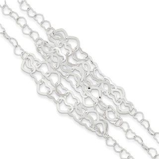 Sterling Silver Polished Multi strand Heart Link Bracelet, Best Quality Free Gift Box Satisfaction Guaranteed: Jewelry