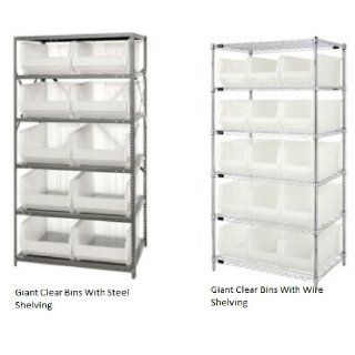Quantum Storage Systems WR6 953CL 6 Tier Complete Wire Shelving System with 15 QUS953CL Clear View Hulk Bins, Chrome Finish, 24" Width x 36" Length x 74" Height: Industrial & Scientific