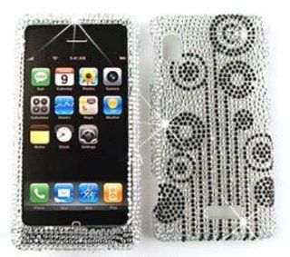 Motorola Droid 2 A955 Full Diamond Crystal, Black Flowers on White Hard Case, Cover, Faceplate, SnapOn, Protector Cell Phones & Accessories