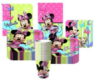 Disney Minnie Mouse Bows Deluxe Party Supplies Pack Including Plates, Cups, Tablecover and Napkins  16 Guest: Toys & Games