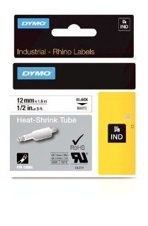 DYMO RhinoPRO Heat Shrink Cable Label Tubes, 1/2 inch, 5 feet, White (18055): Office Products