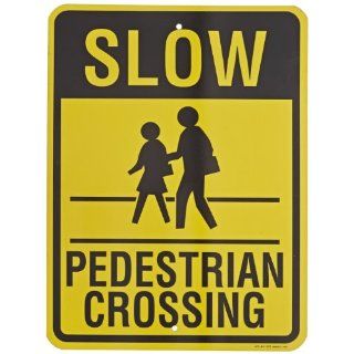 Brady 103786 18" Width x 24" Height B 959 Reflective Aluminum, Black on Yellow Standard Traffic Sign, Legend "Slow Pedestrian Crossing": Industrial Warning Signs: Industrial & Scientific