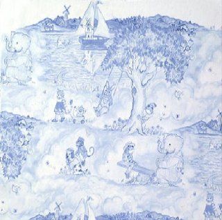 54" Wide Fabric "Animal Toile, color Blue" Kelly B. Rightsell Nursery Children Fabric By the Yard : Other Products : Everything Else