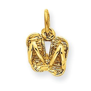 14K Yellow Gold Solid Polished Sandals Charm Pendants Jewelry