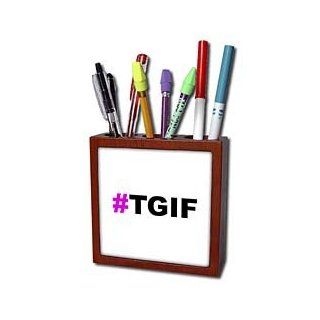 ph_107339_1 EvaDane   Funny Quotes   #TGIF. Thank god it's friday, Pink Hashtag   Tile Pen Holders 5 inch tile pen holder : Pencil Holders : Office Products