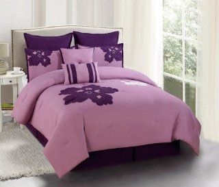 8 Piece Queen Medina Purple and Plum Embroidered Comforter Set   Bed In A Bag