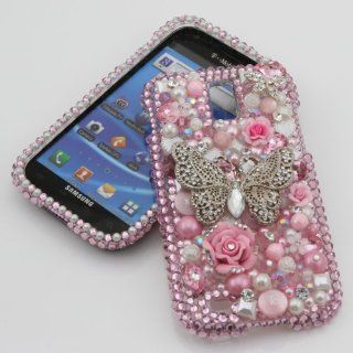 3D Swarovski Crystal Diamond Bling Silver Butterfly Design Case Cover for Samsung Galaxy S2 S 2 II T Mobile SGH T989   Pink Cell Phones & Accessories