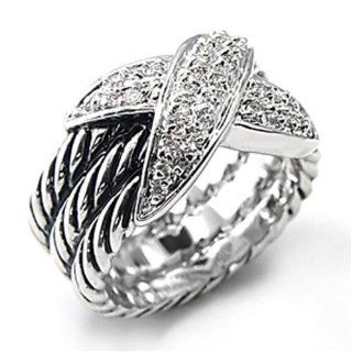 Women's Silver Cubic Zirconia Criss Cross Ring, Sizes 6 & 7, (Choose Your Size) (Size 7)  Beauty