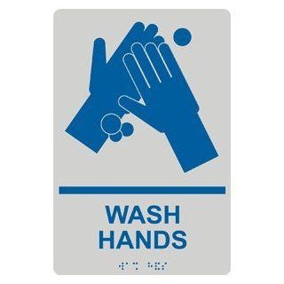 ADA Wash Hands With Symbol Braille Sign RRE 991 BLUonPRLGY Wash Hands : Business And Store Signs : Office Products
