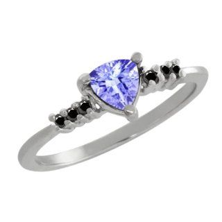 0.47 Ct Trillion Blue Tanzanite Black Diamond 14K White Gold Ring: Jewelry