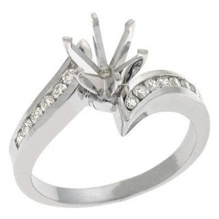 14K White Gold 0.27cttw Round Diamond Semi Mount Engagement Ring: Jewelry