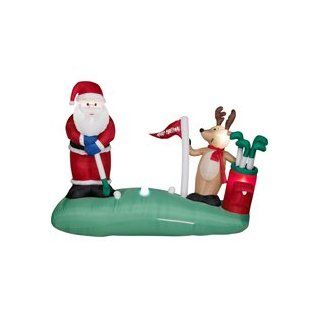 Over 7 Ft. Long   Animated Gemmy Christmas Airblown Inflatable   Golfing Santa with Reindeer   Street Signs