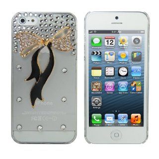 Lumii Ark 3D Bling Crystal Design Case for Apple iPhone 5   Transparent/Clear with Gold/Black Rhinestone Bow: Cell Phones & Accessories
