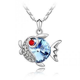 Charm Jewelry Swarovski Crystal Element 18k Gold Plated Light Sapphire Blue Dazzling Goldfish Necklace Z#973 Zg4de6ed: Jewelry
