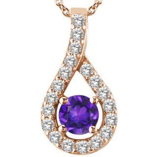 0.33 Ct Round Purple Amethyst White Topaz 18K Rose Gold Pendant: Jewelry