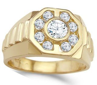 Men's CZ Ring 14k Yellow Gold Fashion Pinky Band Cubic Zirconia 1.25ct Jewel Tie Jewelry