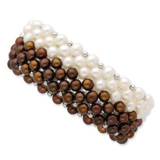 Sterling Silver White/chocolate 6 7mm Fw Cult. Potato Pearl Stretch Bracele, Best Quality Free Gift Box Satisfaction Guaranteed Jewelry Organizers Jewelry