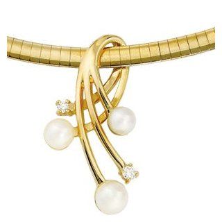 14K Yellow Gold Diamond And Akoya Pearl Pendant: Jewelry