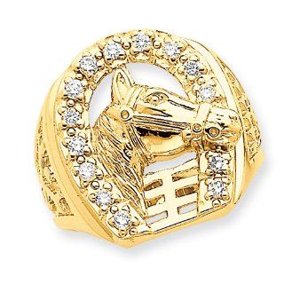 14k Mens Diamond Horseshoe mtg with Horse in Center Ring: Jewelry